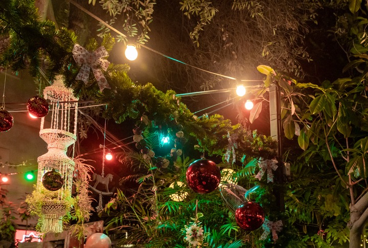 Night view of decorated for the celebration of Christmas Sderot Ben Gurion Street in the Haifa city in northern Israel