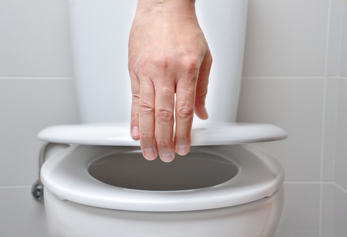 hand on toilet