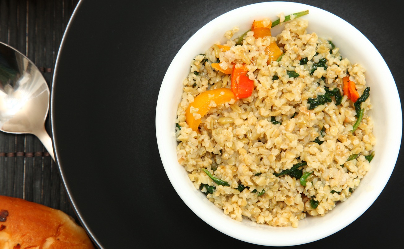 Hot freekeh vegetable salad
