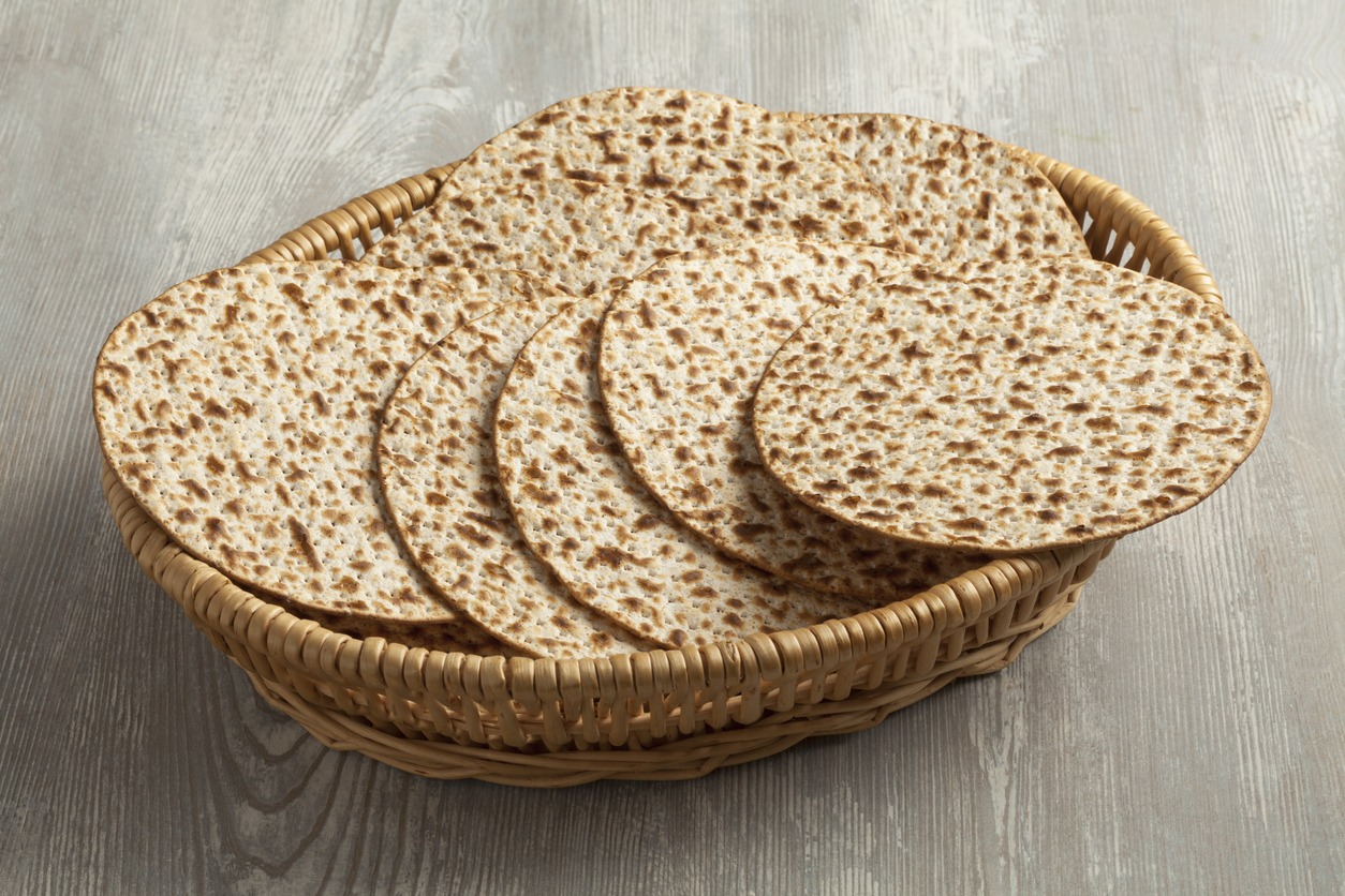 basket with fresh matzo