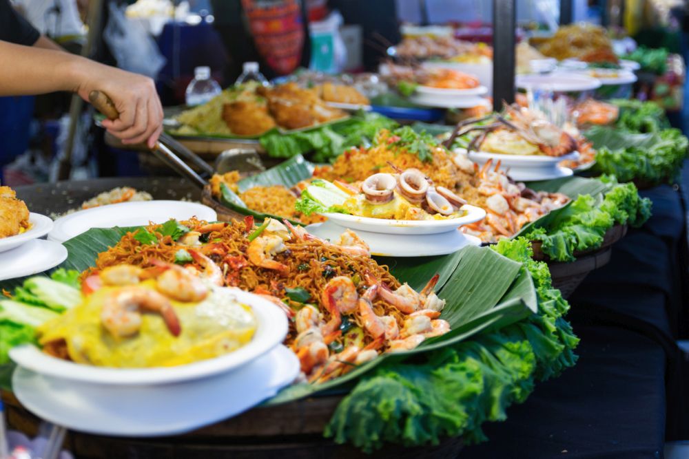 Thai street foods, Thai foods style Rice and Curry at market Bangkok of Thailand