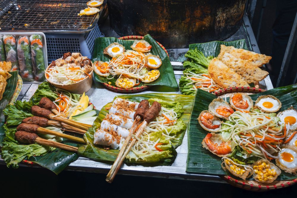 Traditional Vietnamese street food at Asian Night Market in Vietnam in Asia in Da Nang