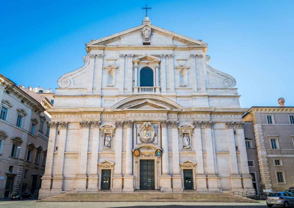 Sunny morning at the Church of the Gesù in Rome, Italy