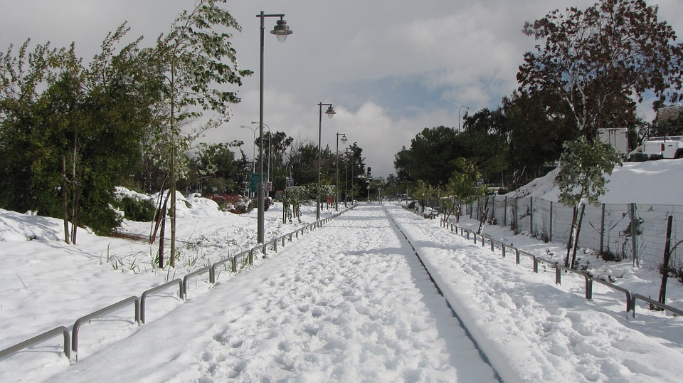 railroad track covered in snow