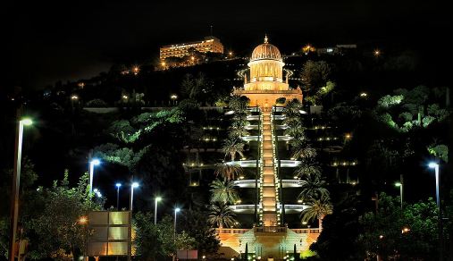 haifa gardens at night