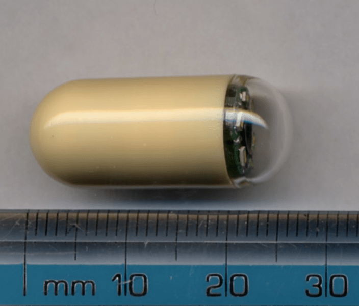 an endoscopic capsule measured by a ruler